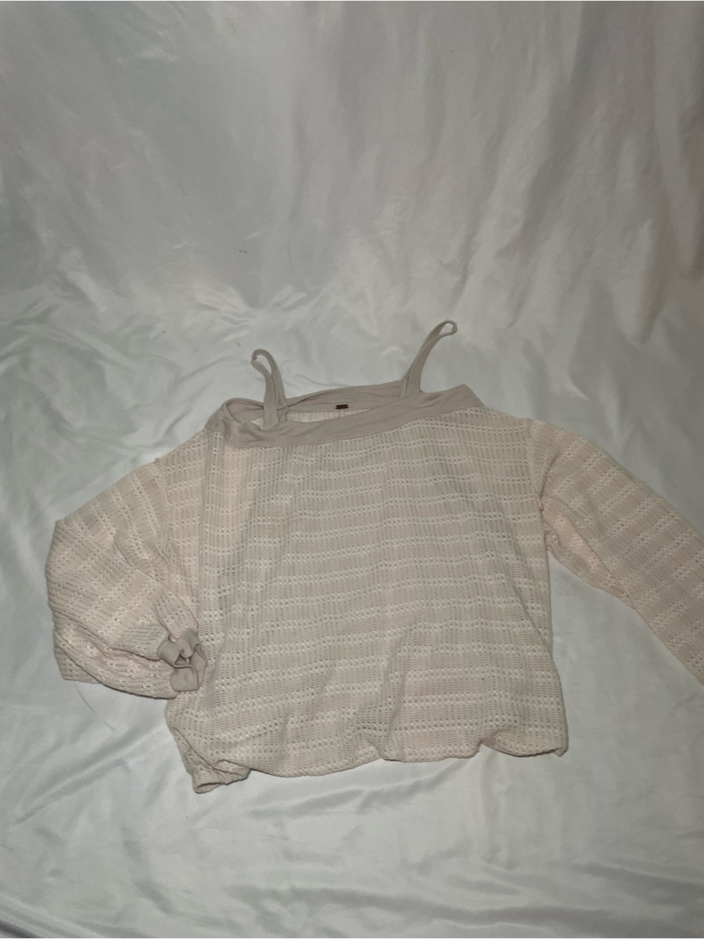 Light Beige Crochet Knit Off-Shoulder Women's Top free people